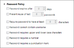 The Password Policy options.
